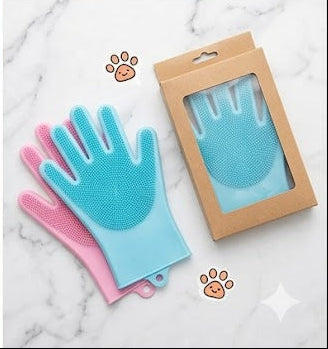 Silicone Pet Grooming Gloves - Scrubber & De-Shedding