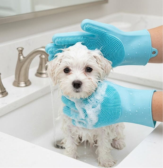 Silicone Pet Grooming Gloves - Scrubber & De-Shedding