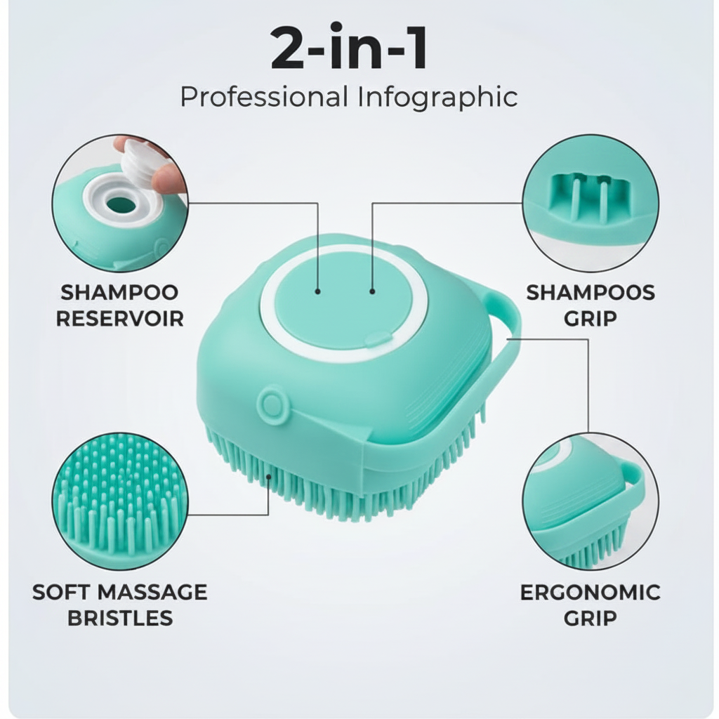 2-in-1 Silicone Pet Bath Brush & Shampoo Dispenser