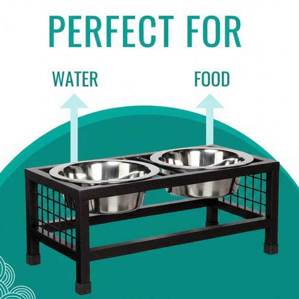 Elevated Double Pet Feeder Bowls with Metal Stand
