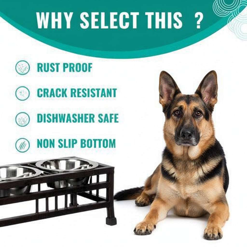 Elevated Double Pet Feeder Bowls with Metal Stand