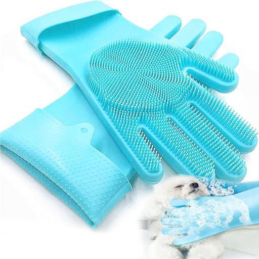 Silicone Pet Grooming Gloves - Scrubber & De-Shedding