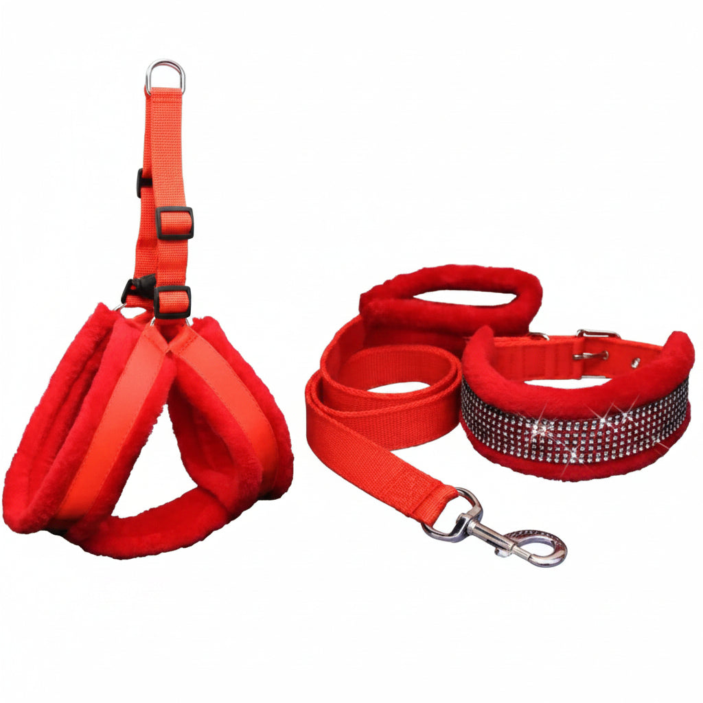 Ultra-Comfort Padded Plush Dog Harness & Leash Set