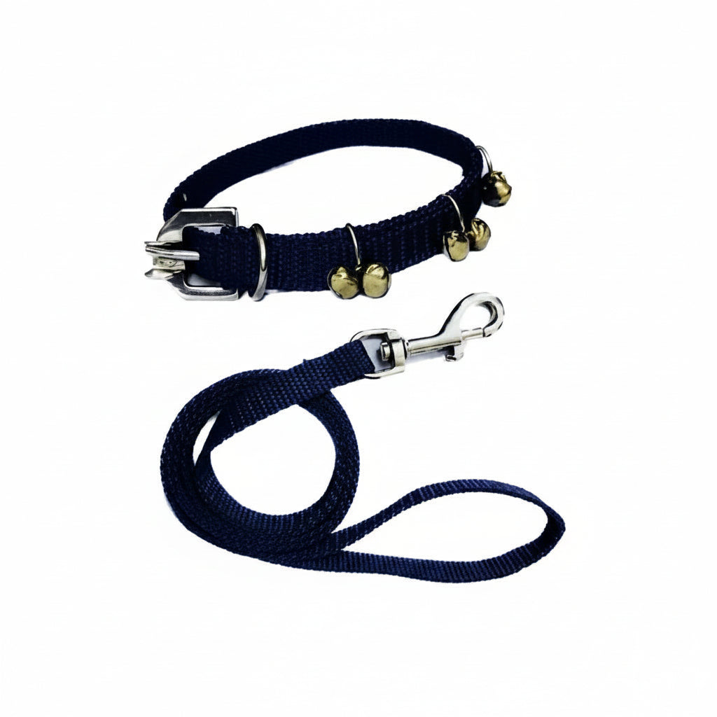 Adjustable Nylon Dog Collar and Leash Set with Miniature Bells